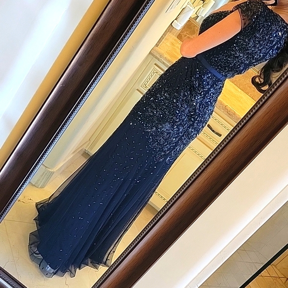 Adrianna Papell Midnight Blue Sequined Gown, Sz 2 - Picture 8 of 17